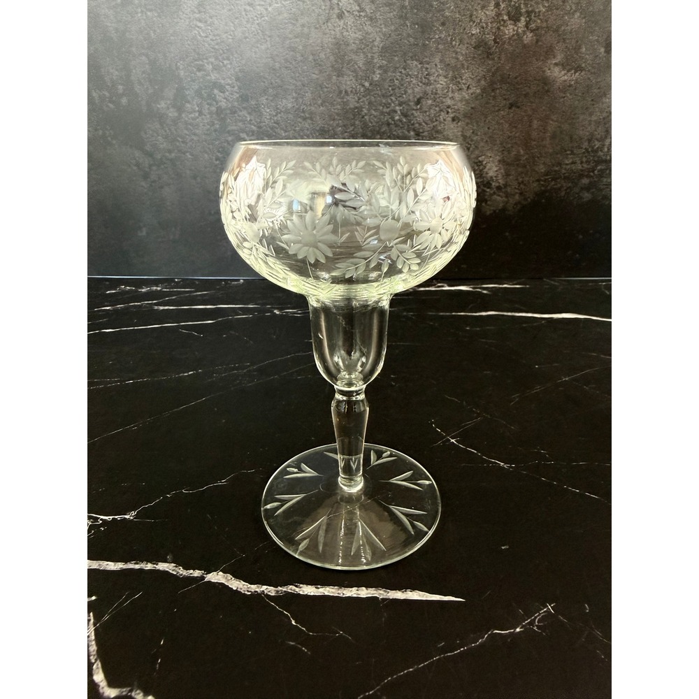 RARE Vintage Fostoria Daisy Etched Bulbous 6in Wine Glass